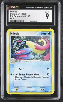 CGC 9 MINT Milotic 2005 EX Emerald 8/106 Holo Pokemon Card - Image 1