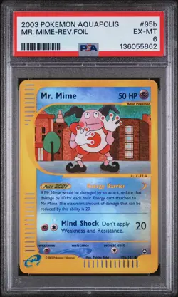 2003 POKEMON AQUAPOLIS #95B MR. MIME-REVERSE FOIL PSA 6 - Image 1