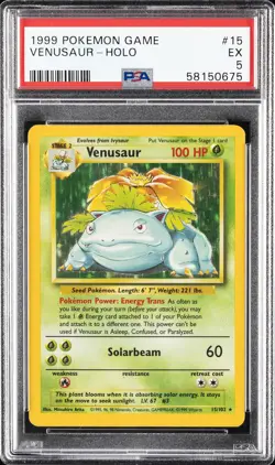 1999 POKEMON BASE SET UNLIMITED #15 VENUSAUR-HOLO PSA 5 - Image 1