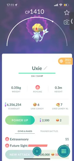 Pokemon Go Legendary Uxie ( Normal ) ( Reduced) - Image 1