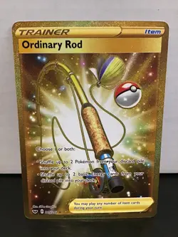 Ordinary Rod 215/202 Pokemon Sword & Shield Full Art Gold Holo Secret Rare - Image 1