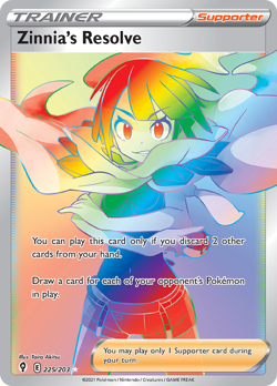 ZINNIA'S RESOLVE 225/203 RARE RAINBOW EVOLVING SKIES POKEMON NEAR MINT - Image 1