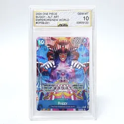 One Piece English Buggy Rare Alt Art Emperors of the New World OP09-051 AGS 10 - Image 1