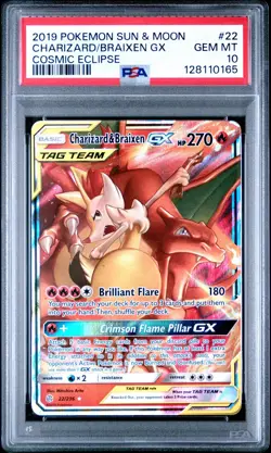 2019 POKEMON SUN & MOON COSMIC ECLIPSE #22 CHARIZARD/BRAIXEN GX PSA 10 - Image 1