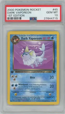 2000 Pokemon Rocket 1st Edition #45 Dark Vaporeon PSA 10 Gem Mint - Image 1