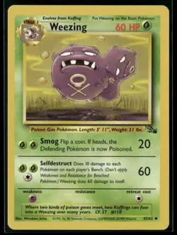 Pokemon Fossil #45/62 Weezing Uncommon, Near Mint or Better - Image 1