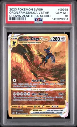 2023 POKEMON CROWN ZENITH SECRET #GG68 FULL ART/ORIGIN FORME DIALGA VSTAR PSA 10 - Image 1