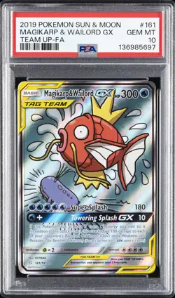 2019 POKEMON SUN & MOON TEAM UP #161 FULL ART/MAGIKARP & WAILORD GX PSA 10 - Image 1