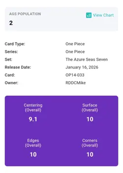 One Piece Japanese Perona SR Alt Art Azure Seas Seven OP14-033 AGS 10 - Image 3