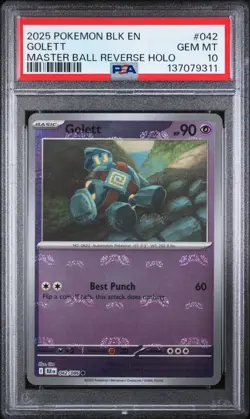 Pokemon BLK EN-BLACK BOLT 042 GOLETT MASTER BALL REVERSE HOLO PSA 10-137079311 - Image 1