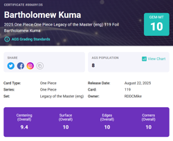One Piece English Bartholomew Kuma SEC Rare Legacy of the Master OP12-119 AGS 10 - Image 3