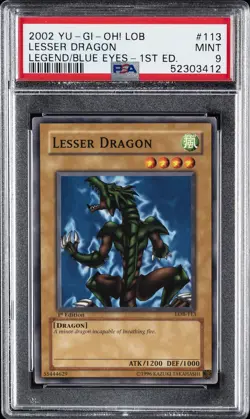 2002 YU-GI-OH! LOB-LEGEND OF BLUE EYES WHITE DRAGON 1ST ED LESSER DRAGON PSA 9 - Image 1