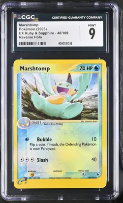 CGC 9 MINT Marshtomp 2003 EX Ruby & Sapphire 40/109 Reverse Holo Pokemon Card - Image 1