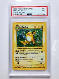 PSA 7 1999 Pokemon Raichu Shadowless Holo #14/102 Base Set - Image 1