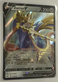 Pokemon Card Zacian V 138/202 Swsh01: Ultra Rare Sword & Shield Holo Near Mint - Image 2