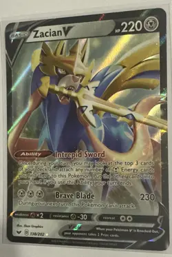 Pokemon Card Zacian V 138/202 Swsh01: Ultra Rare Sword & Shield Holo Near Mint - Image 3