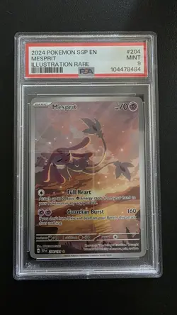 PSA MINT 9 Pokemon TCG Mesprit 204/191 Sv08: Surging Sparks Holo IR (2024) - Image 1