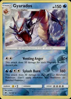 Pokemon TCG Reverse Holo Card Gyarados SM - Burning Shadows 33/147 - Image 1
