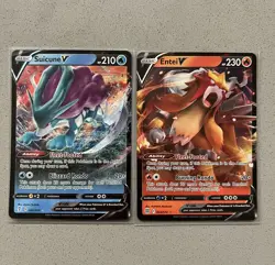 Pokemon Full Art Foil Entei V, Suicune V, Sword & Shield Lot of 2 Cards - Image 1