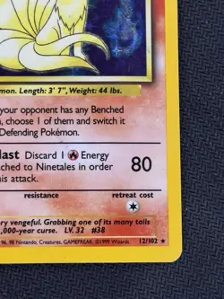 Pokemon TCG Ninetales 12/102 Base Set Holo Rare Card Played Condition - Image 4