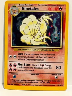 Vintage 1999 Pokemon TCG Base Set NINETALES HOLO Rare 12/102 English HP-Damaged - Image 1