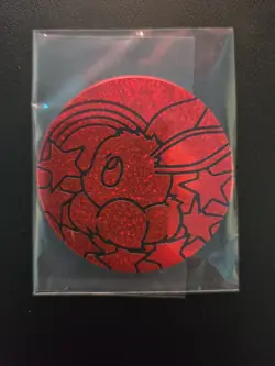 Pokemon Prismatic Evolutions Tin JUMBO Glitter Eevee Coin Red - Image 1