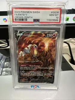 2023 Pokemon Crown Zenith Entei V Full Art #GG36 GEM MT PSA 10 Galarian Gallery - Image 1