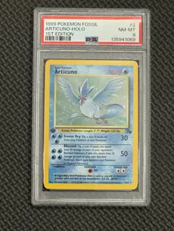 1999 Pokemon Fossil Holo Rare Articuno First Edition 2/62 PSA 8 - Image 1