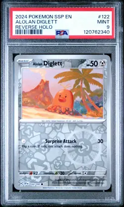 2024 POKEMON SSP EN-SURGING SPARKS REVERSE HOLO #122 ALOLAN DIGLETT PSA 9 - Image 1