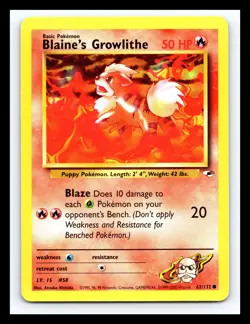 💥 Blaine's Growlithe 2000 Gym Heroes Non Holo # 62/132 Pokemon - Image 1