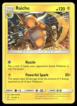 Raichu 67/236 Rare Cosmic Eclipse Pokemon Lightly Played - Image 1