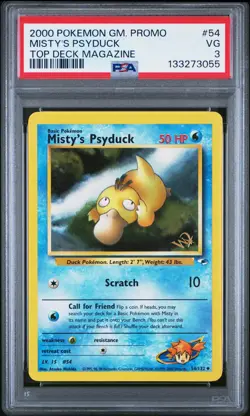 2000 POKEMON GAME PROMO TOP DECK MAGAZINE #54 MISTY'S PSYDUCK PSA 3 - Image 1