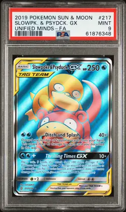 2019 POKEMON SUN & MOON UNIFIED MINDS #217 FULL ART/SLOWPOKE & PSYDUCK GX PSA 9 - Image 1