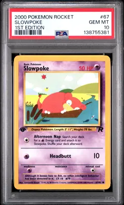 2000 POKEMON ROCKET 1ST ED #67 SLOWPOKE PSA 10 - Image 1