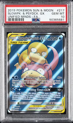2019 POKEMON SUN & MOON UNIFIED MINDS #217 FULL ART/SLOWPOKE & PSYDUCK GX PSA 10 - Image 1