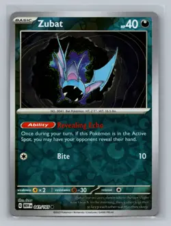 Pokemon TCG #041/165 Zubat SV: Scarlet & Violet 151 Reverse Holo Near Mint - Image 1