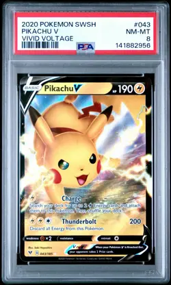 2020 POKEMON SWORD & SHIELD VIVID VOLTAGE #043 PIKACHU V PSA 8 - Image 1