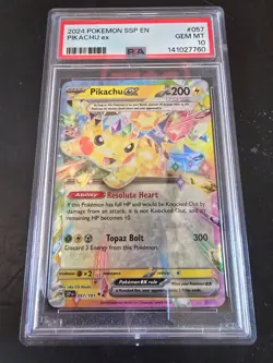 2024 Pokemon Ssp EN-Surging Sparks Pikachu EX #057 PSA 10 - Image 1