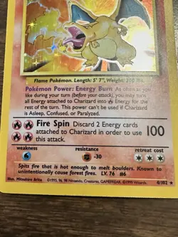 Pokemon TCG Charizard 4/102 Base Set Unlimited Holo Rare HP - Nintendo 1999 Card - Image 2