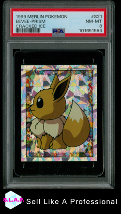 EEVEE MERLIN POKEMON 1999 S21 POP 2 ONE HIGHER REAL *CRACKED ICE* PSA 8 - Image 1