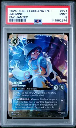 2025 LORCANA EN 8 REIGN OF JAFAR #221 JASMINE STEADY STRATEGIST ENCHANTED PSA 9 - Image 1