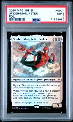 2025 MTG MARVEL'S SPIDER-MAN ETERNAL FOIL #0004 SPIDER-MAN, PETER PARKER PSA 9 - Image 1
