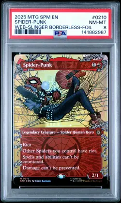 2025 MTG Spider-Man English Spider-Punk Web-Slinger Borderless Foil PSA 8 #0210 - Image 1