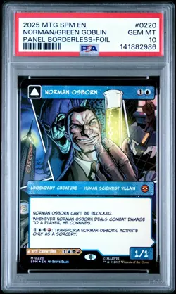 2025 MTG Norman Osborn/Green Goblin BORDERLESS FOIL Panel Spider-Man PSA 10 - Image 1