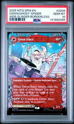 2025 MTG MARVEL'S SPIDER-MAN SCENE BORDERLESS GHOST-SPIDER/GWEN PSA 10 #209 - Image 1