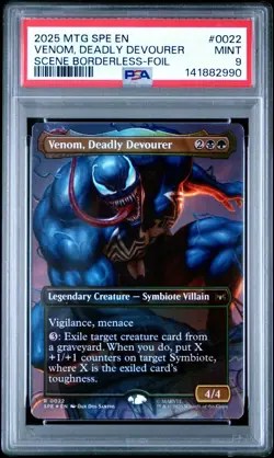 2025 MTG MARVEL'S SPIDER-MAN ETERNAL FOIL VENOM, DEADLY DEVOURER PSA 9 - Image 1