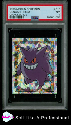 GENGAR MERLIN POKEMON 1999 S15 LOW POP REAL *CRACKED ICE* PSA 7 - Image 1