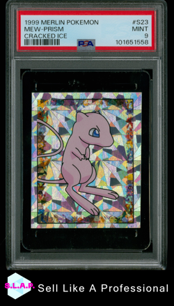 MEW MERLIN POKEMON 1999 S23 POP 6 NO HIGHER REAL *CRACKED ICE* PSA 9 - Image 1
