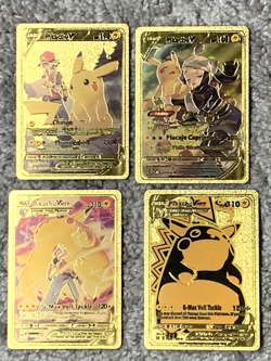 Set of 4 Pikachu V,VMax Charge/Pika Dash+ Rare Gold Accent Foil Fan Art Cards - Image 1