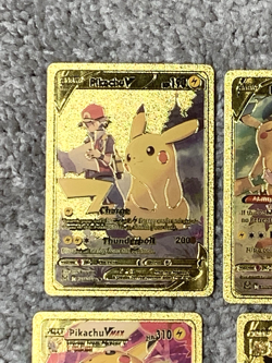 Set of 4 Pikachu V,VMax Charge/Pika Dash+ Rare Gold Accent Foil Fan Art Cards - Image 2
